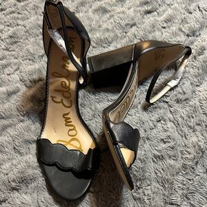 Sam Edelman Black Scalloped Ankle-Strap Block Heels